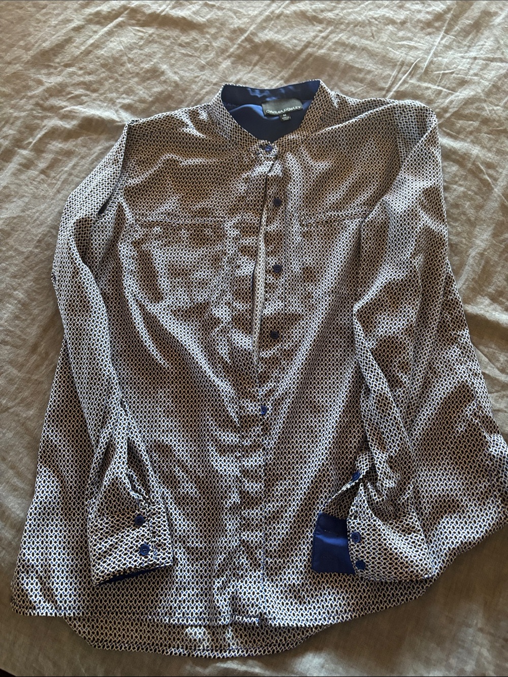 Cynthia Rowley Blue & White Geometric Button-Up Blouse